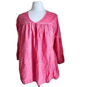 JW Style Blouse Women's Size Large‎ Boho Bat Winged 3/4 Sleeve Pink 100% Cotton